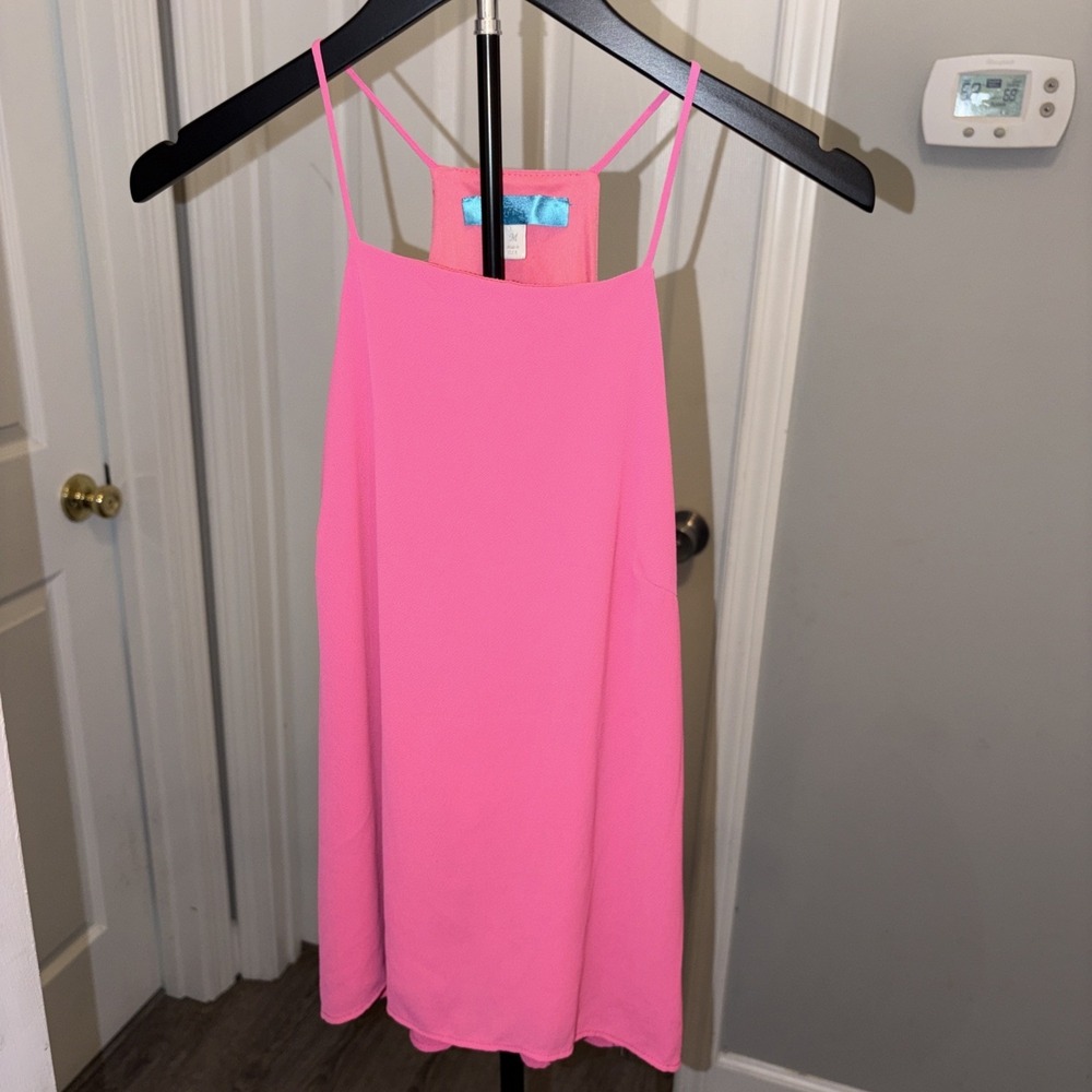Hot Pink Strappy Mini Shift Dress/Cami Size M Lined Barbiecore USA Made‎ Flowy